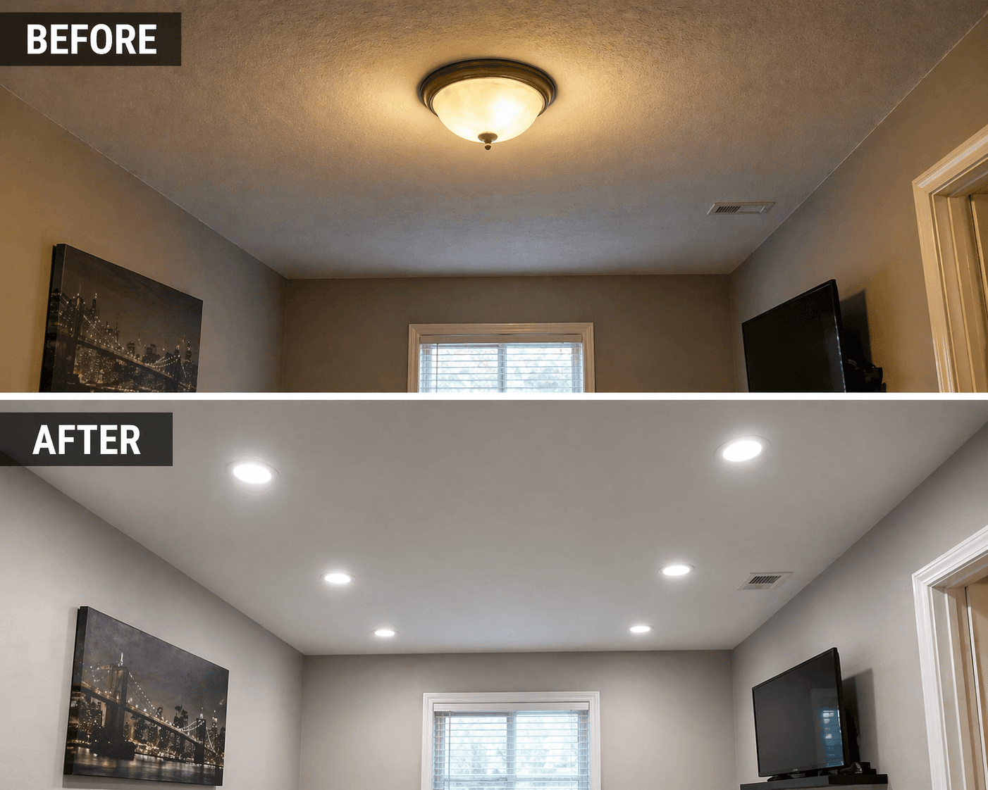 Recessed Lighting Installation - Before and After